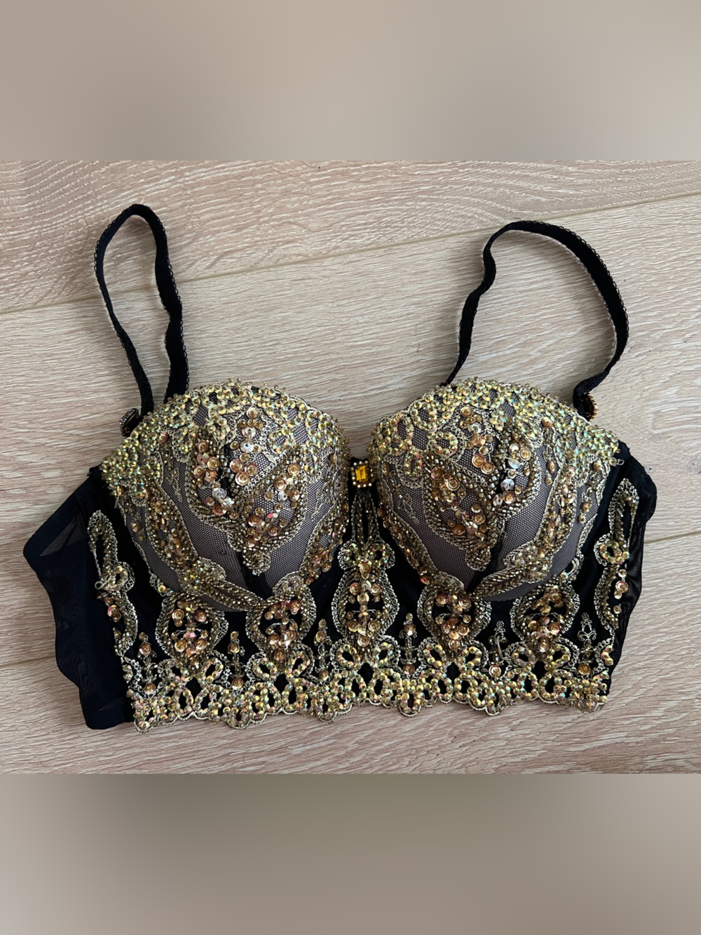 Marciano Embellished Black & Gold Sequin Bustier Bra - Luxury Women's Intimates